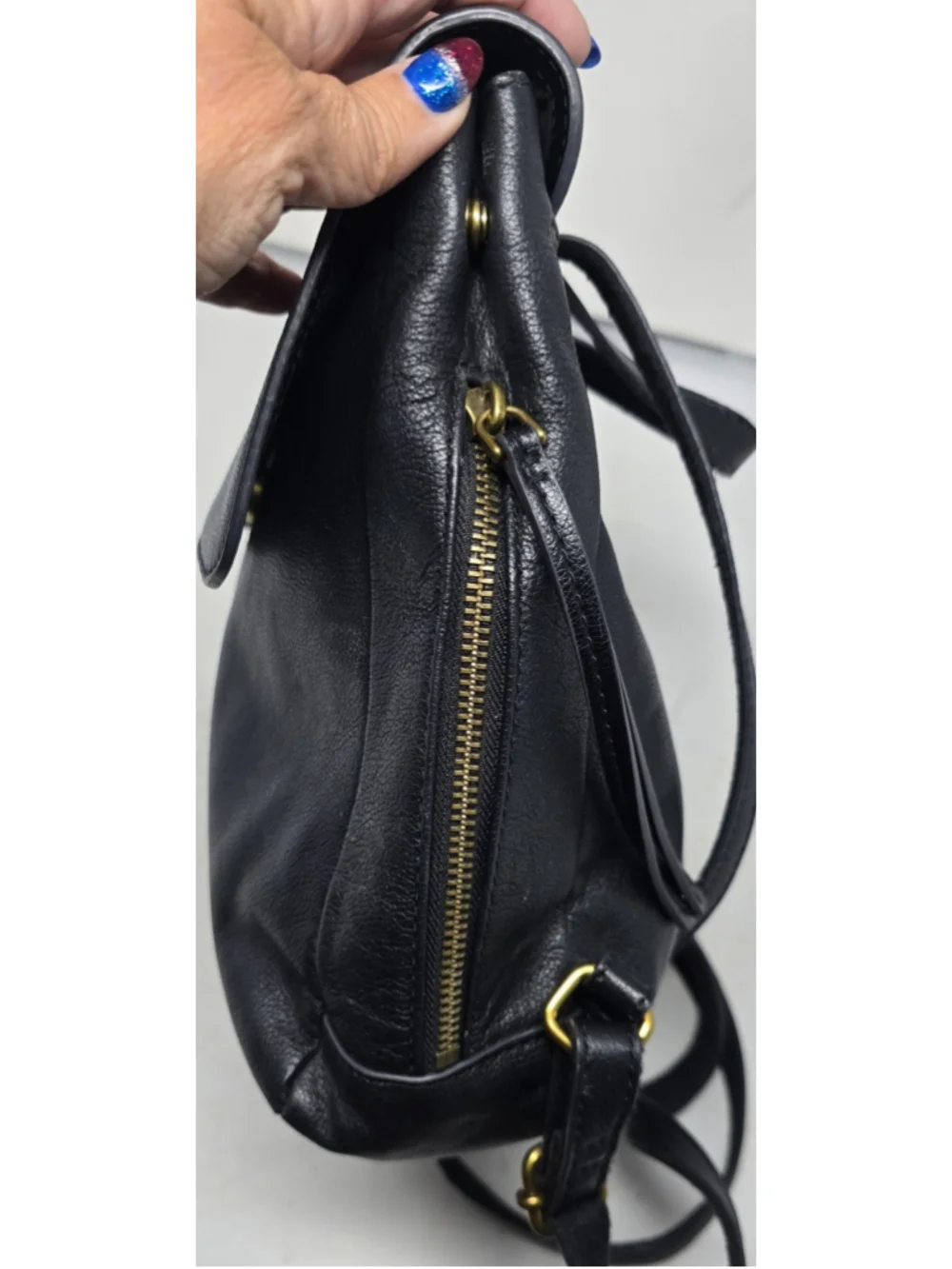 Fossil Claire Leather Backpack • Black Purse Travel Flap Snap EUC Cow Hide